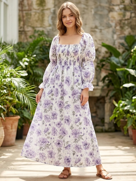 Free the Roses Dresses & Skirts - Free The Roses Floral Smocked Maxi Dress Size L Purple Cottagecore Milkmaid